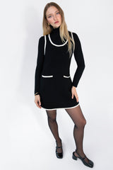 CONTRAST TRIM SLEEVELESS KNIT MINI DRESS