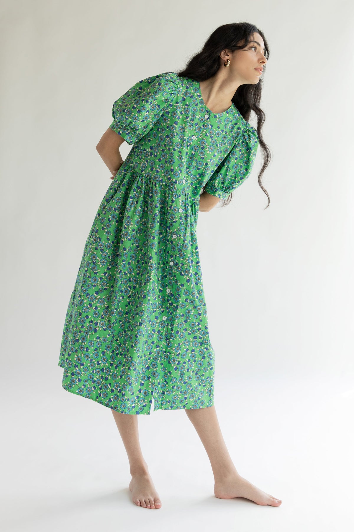 FLORAL PUFF SLEEVE MIDI DRESS