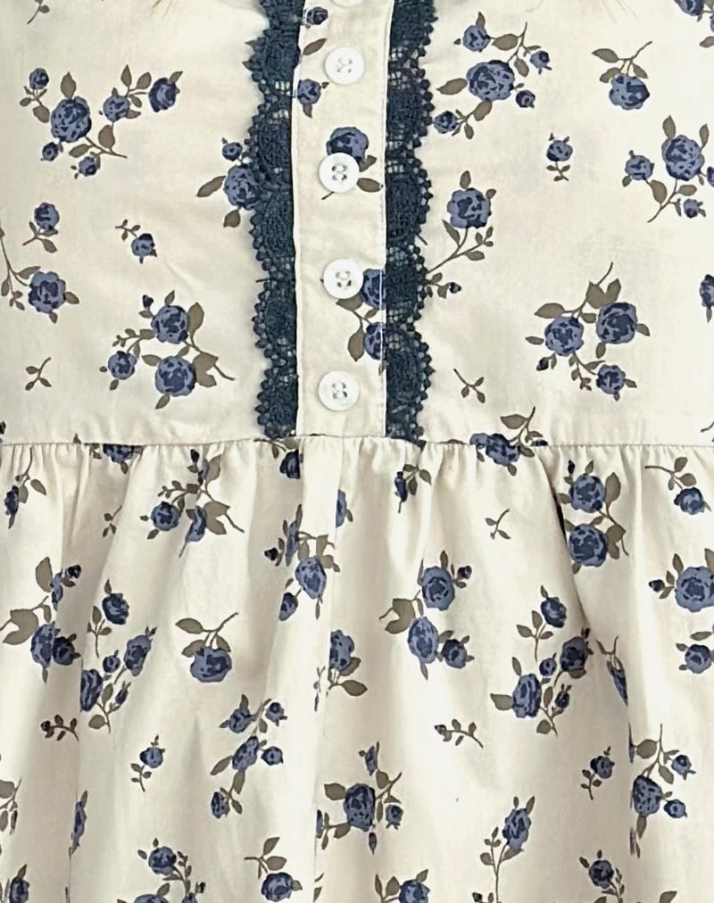 Gal Mini Dress in Ditsy Leaf Rose Navy