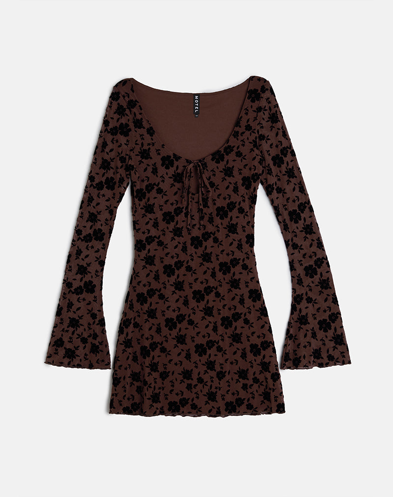 Gizio Long Sleeve Mini Dress in Garden Floral Brown