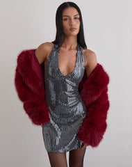 Hepasi Halter Mini Dress in Clear Tinted Sequin Charcoal