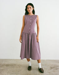 Miriam Midi Dress in Mini Gingham Wine