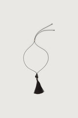 BLACK STONE TASSEL CORD NECKLACE