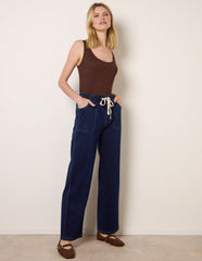 Contrast Drawstring Waist Wide Leg Trousers