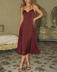 Wine Red Slip A-Line Midi Dress
