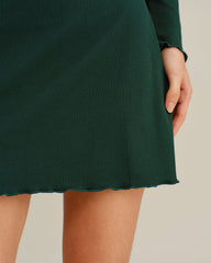 Green A-Line Long Sleeve Mini Dress