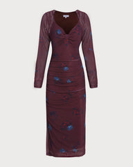 Purple V Neck Floral Midi Dress