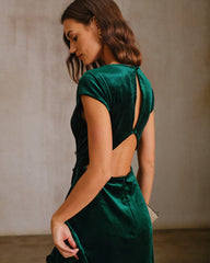 Green Velour A-Line Midi Dress