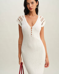 White Crochet Bodycon Sweater Dress