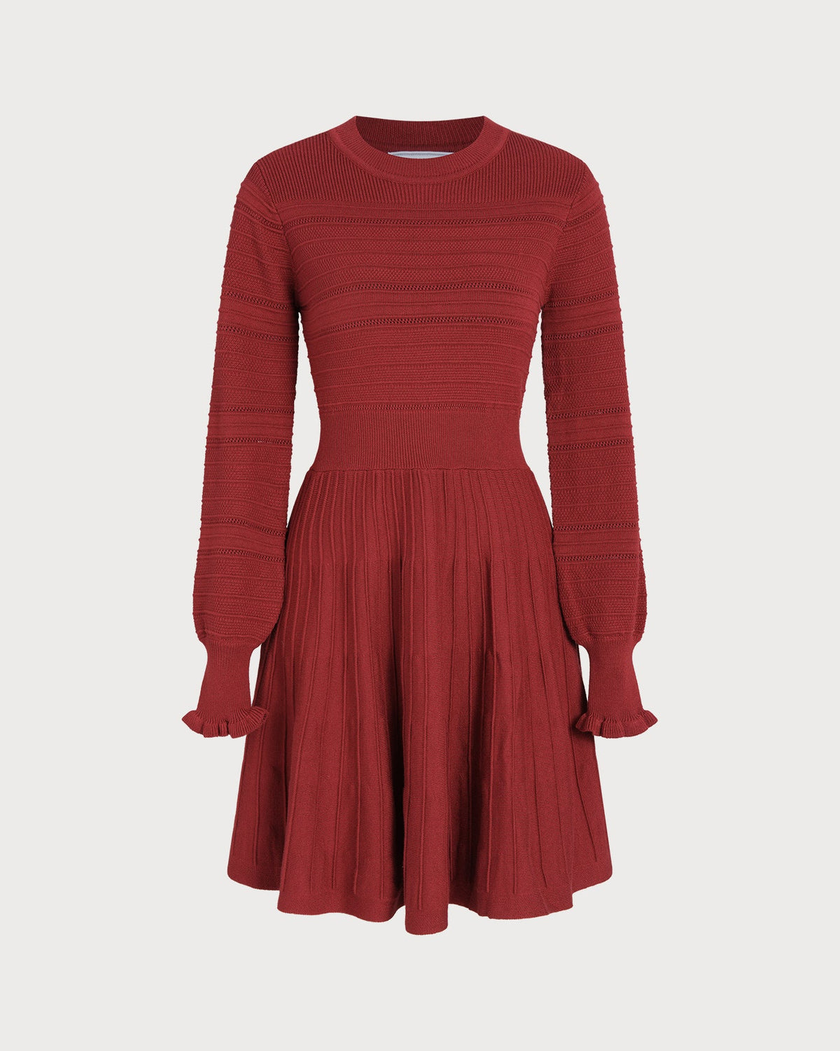 Wine Red Lantern Sleeve A-Line Sweater Dress
