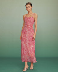 Pink Polka Dot Slip Maxi Dress