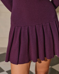 Purple A-Line Pleated Sweater Dress
