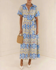 Floral Collar Tunic Midi Dress