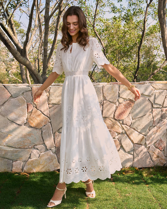 White V Neck Floral Maxi Dress