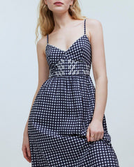 Black Plaid Slip Midi Dress