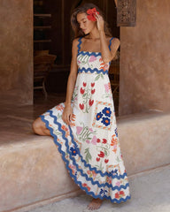 Floral Splicing Contrasting Slip Midi Dress