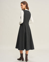 Grey Tweed Sleeveless Midi Dress