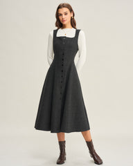 Grey Tweed Sleeveless Midi Dress