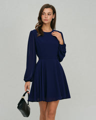 Blue Chiffon Backless A-Line Mini Dress