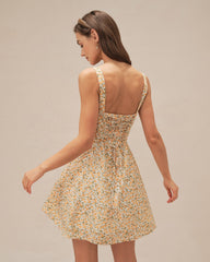 Yellow Floral Strap Mini Dress