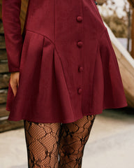 Wine Red Button A-Line Mini Dress