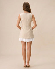 Women's Apricot Splicing Pleated Mini Dress