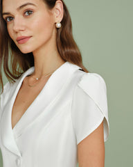Beige Collar Button Satin Mini Dress