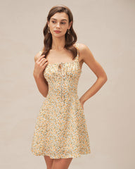 Yellow Floral Strap Mini Dress