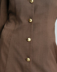 Brown Tie Button Mini Dress