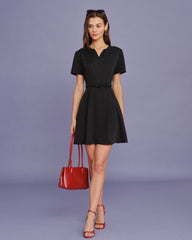 Black Belt Ruched Mini Dress