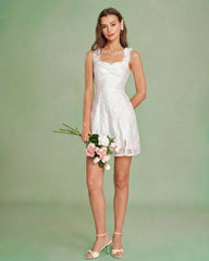 White Sweetheart Neck Jacquard Mini Dress