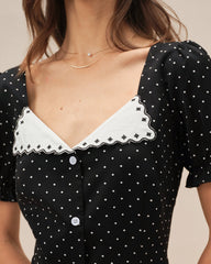 Black V Neck Polka Dot Mini Dress