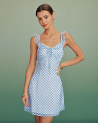 Blue Plaid Splicing Slip Mini Dress