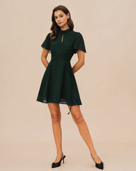 Green Turtle Butterfly Sleeve Mini Dress
