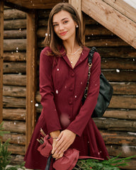 Wine Red Button A-Line Mini Dress